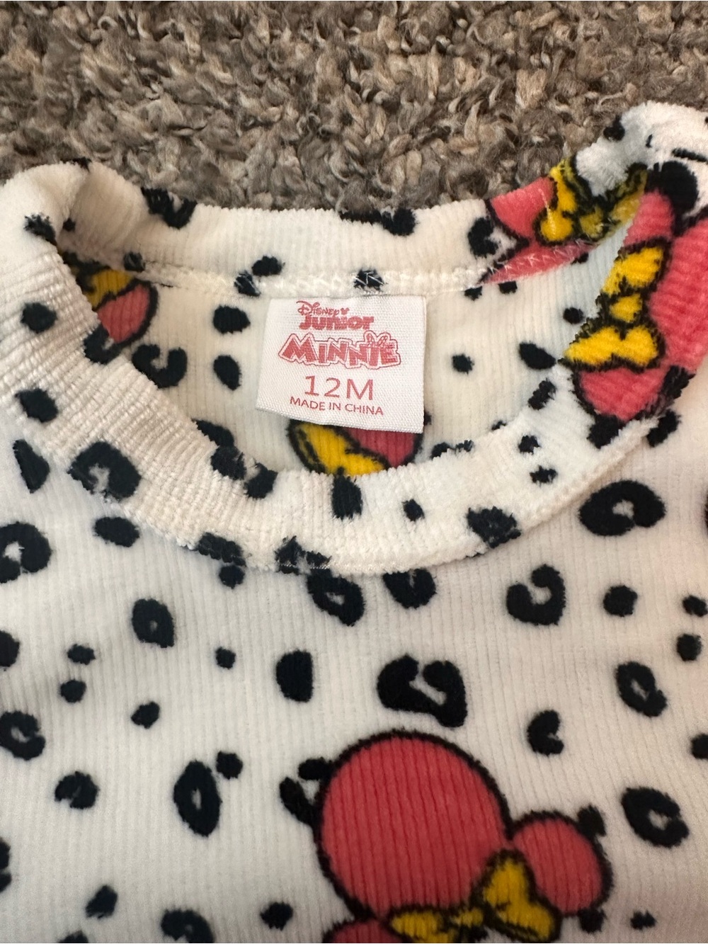 Minnie Mouse Pink Bow Heart Print Top & Coral Velvet Pants Set 12M - Picture 2 of 4
